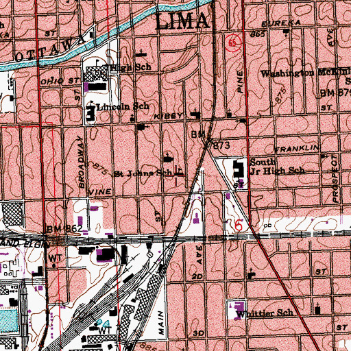 Topographic Map of Saint Johns School, OH