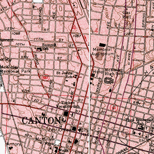 Topographic Map of Saint Johns School, OH