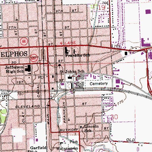 Topographic Map of Saint Johns School, OH
