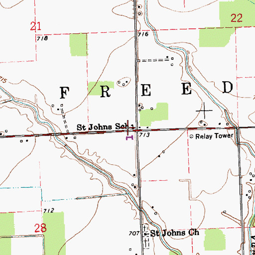 Topographic Map of Saint Johns School, OH