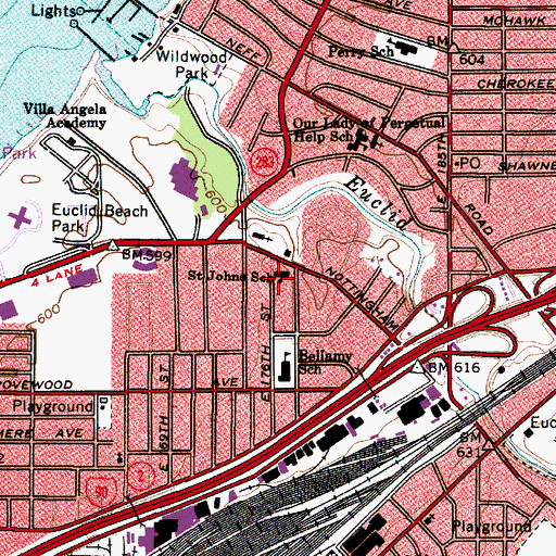 Topographic Map of Saint Johns School, OH