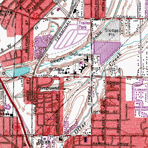 Topographic Map of First Saint John Dayschool, OH
