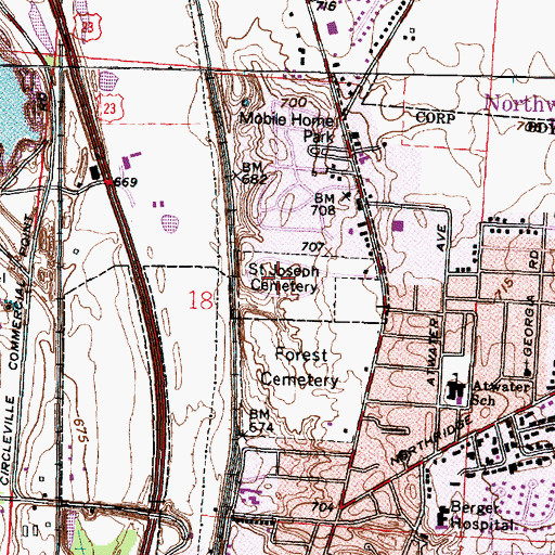 Topographic Map of Saint Joseph Cemetery, OH