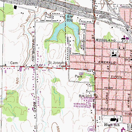 Topographic Map of Saint Josephs Cemetery, OH