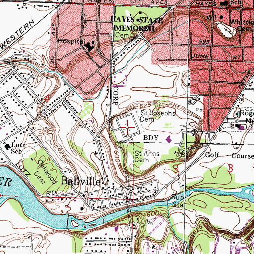 Topographic Map of Saint Josephs Cemetery, OH