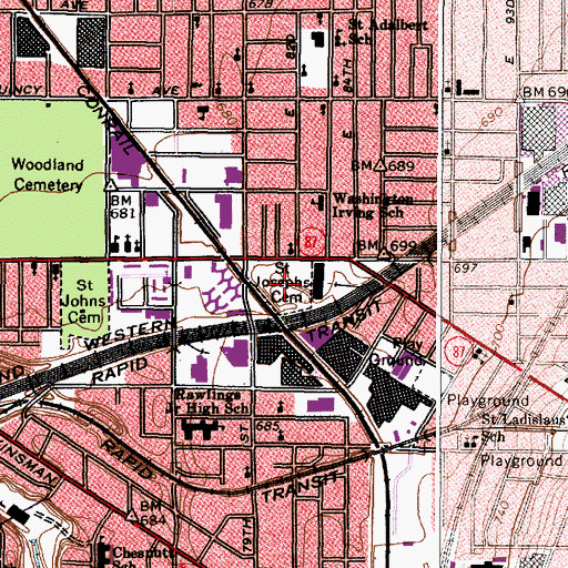 Topographic Map of Saint Josephs Cemetery, OH