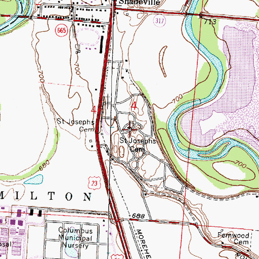Topographic Map of Saint Josephs Cemetery, OH