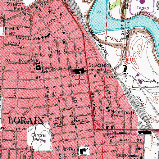 Topographic Map of Saint Josephs Hospital, OH