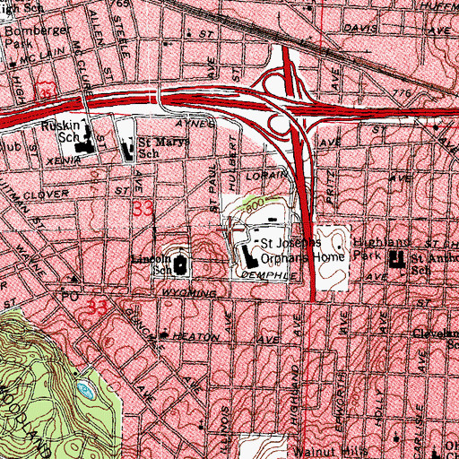 Topographic Map of Saint Josephs Orphans Home, OH