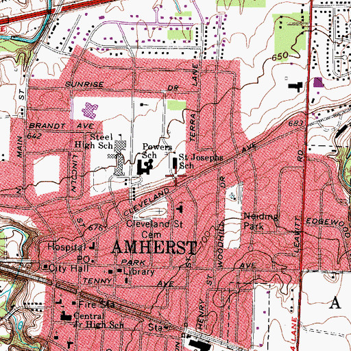 Topographic Map of Saint Josephs School, OH