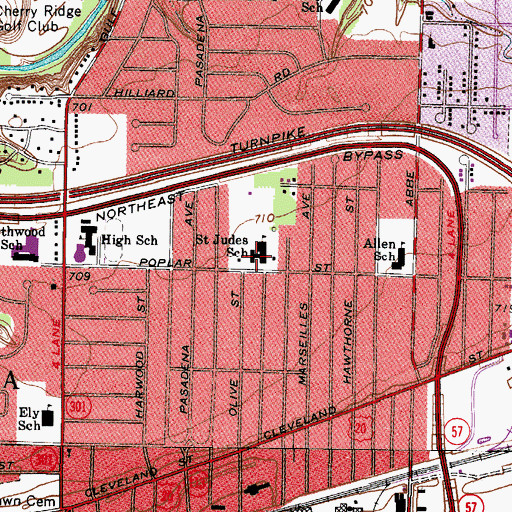 Topographic Map of Saint Jude School, OH