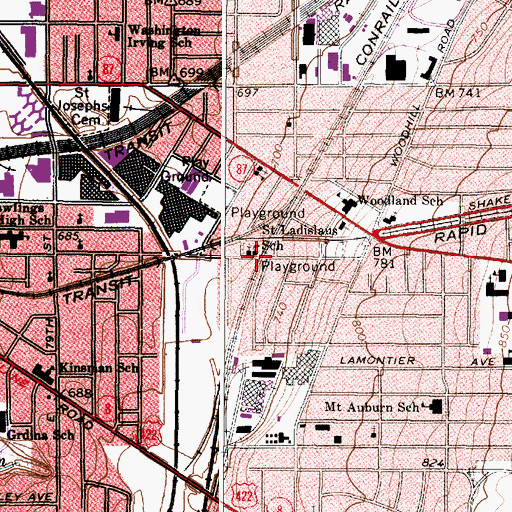 Topographic Map of Saint Ladislaus School, OH
