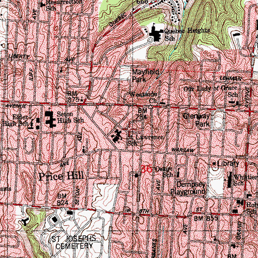 Topographic Map of Saint Lawrence School, OH