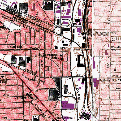Topographic Map of Saint Lawrence School, OH