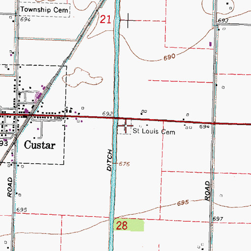 Topographic Map of Saint Louis Cemetery, OH
