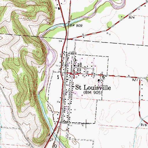 Topographic Map of Saint Louisville, OH