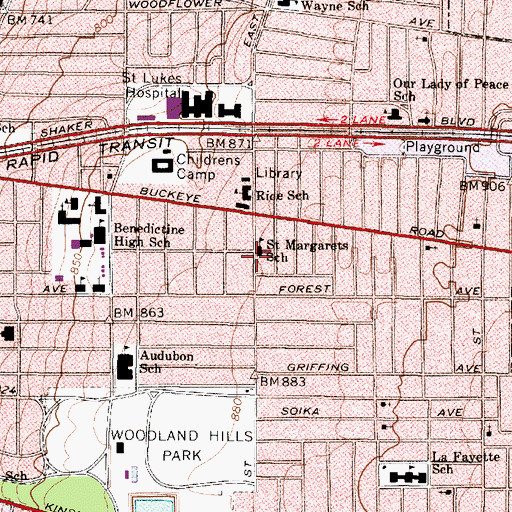 Topographic Map of Saint Margaret School, OH