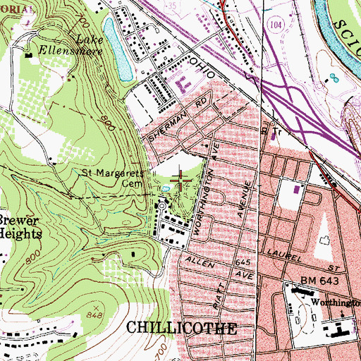 Topographic Map of Saint Margarets Cemetery, OH