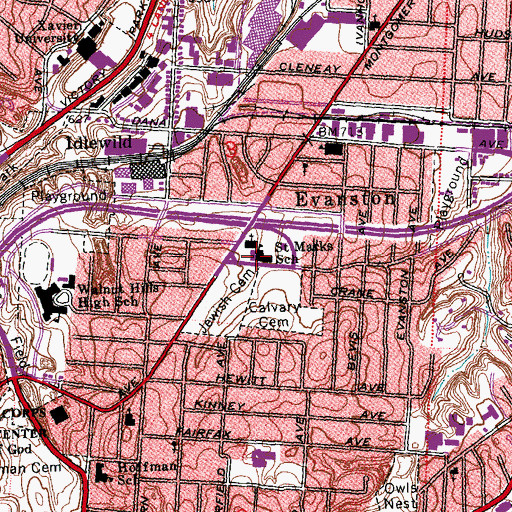 Topographic Map of Saint Marks School (historical), OH