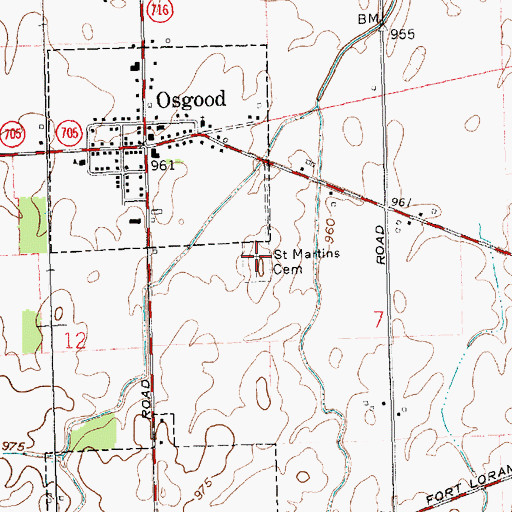 Topographic Map of Saint Martins Cemetery, OH