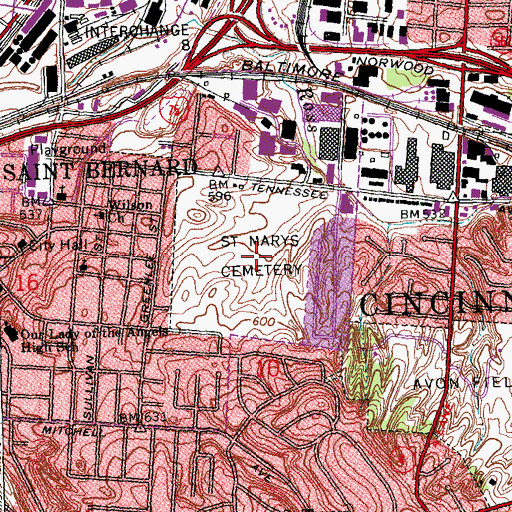 Topographic Map of Saint Marys Cemetery, OH