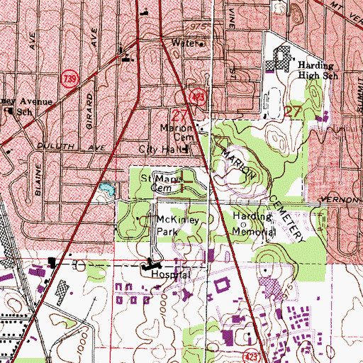 Topographic Map of Saint Marys Cemetery, OH