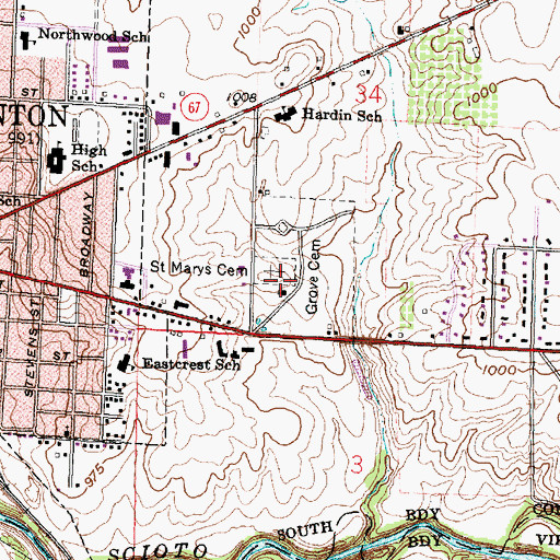 Topographic Map of Saint Marys Cemetery, OH