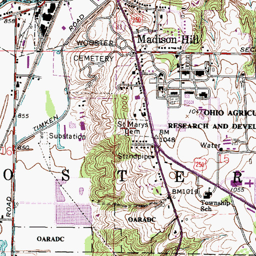 Topographic Map of Saint Marys Cemetery, OH