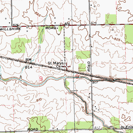 Topographic Map of Saint Marys Cemetery, OH