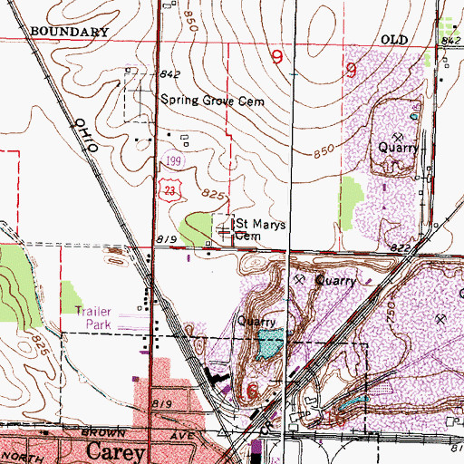 Topographic Map of Saint Marys Cemetery, OH