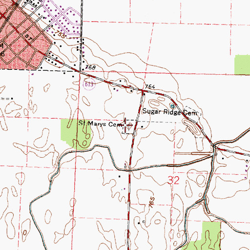 Topographic Map of Saint Marys Cemetery, OH