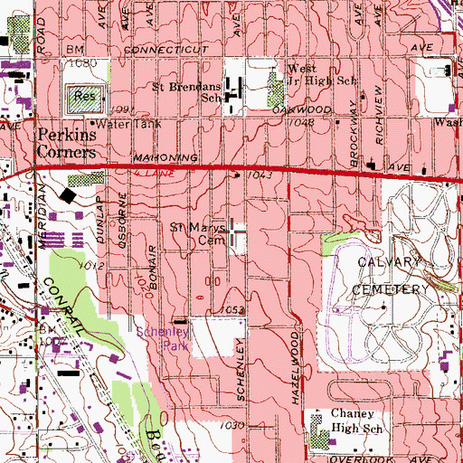 Topographic Map of Saint Marys Cemetery, OH