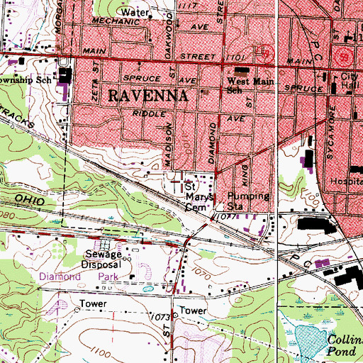 Topographic Map of Saint Mary Cemetery, OH