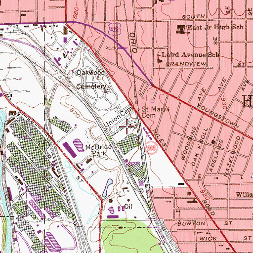 Topographic Map of Saint Marys Cemetery, OH