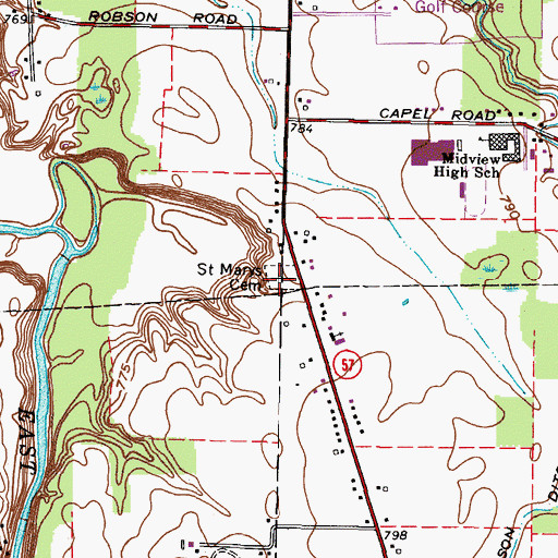 Topographic Map of Saint Marys Cemetery, OH