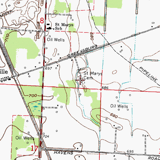 Topographic Map of Saint Marys Cemetery, OH
