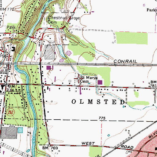 Topographic Map of Saint Marys Cemetery, OH