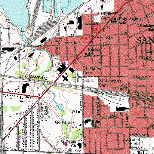 Topographic Map of Saint Mary's Cemetery, OH