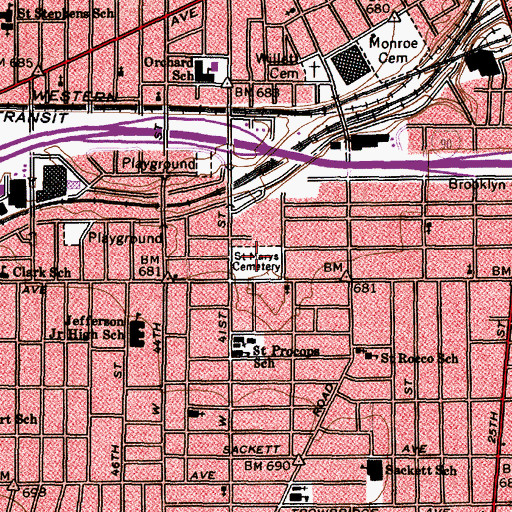 Topographic Map of Saint Marys Cemetery, OH