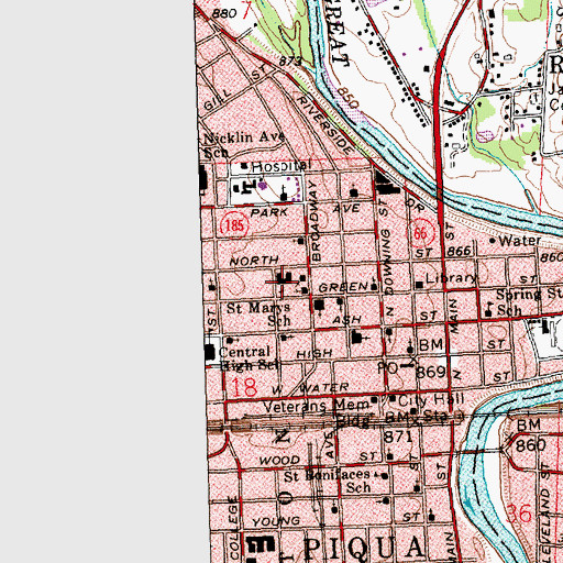 Topographic Map of Saint Marys School, OH