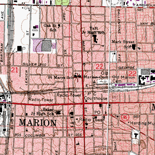 Topographic Map of Saint Marys School, OH