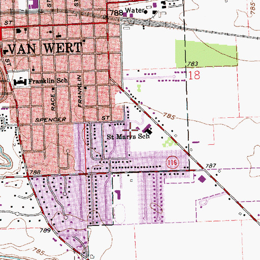 Topographic Map of Saint Marys School, OH