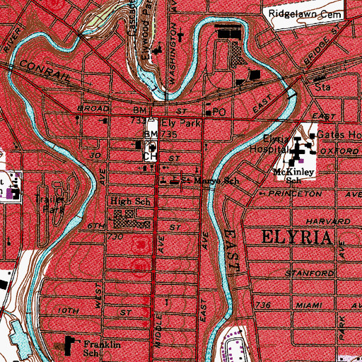 Topographic Map of Saint Mary School, OH