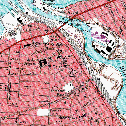 Topographic Map of Saint Marys School, OH