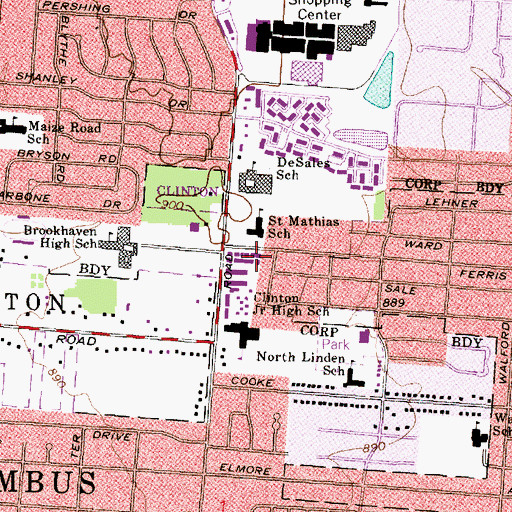 Topographic Map of Saint Mathias School, OH