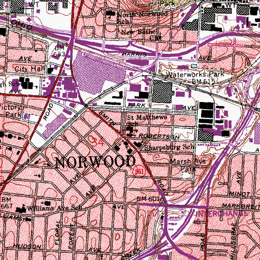 Topographic Map of Saint Matthews School, OH