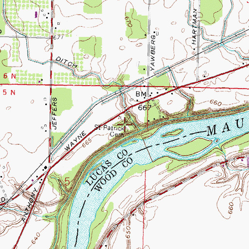 Topographic Map of Saint Patrick Cemetery, OH