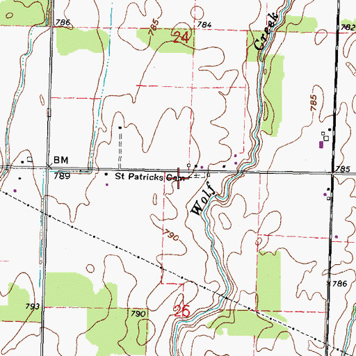 Topographic Map of Saint Patricks Cemetery, OH