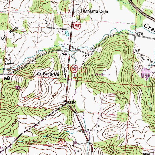 Topographic Map of Saint Pauls Church, OH