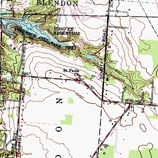 Topographic Map of Saint Pauls Church, OH